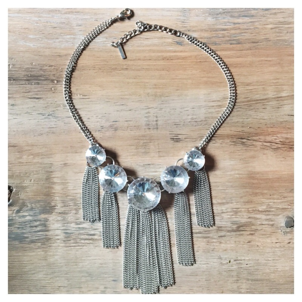 STUNNING Silver Chain and Large Crystal Necklace